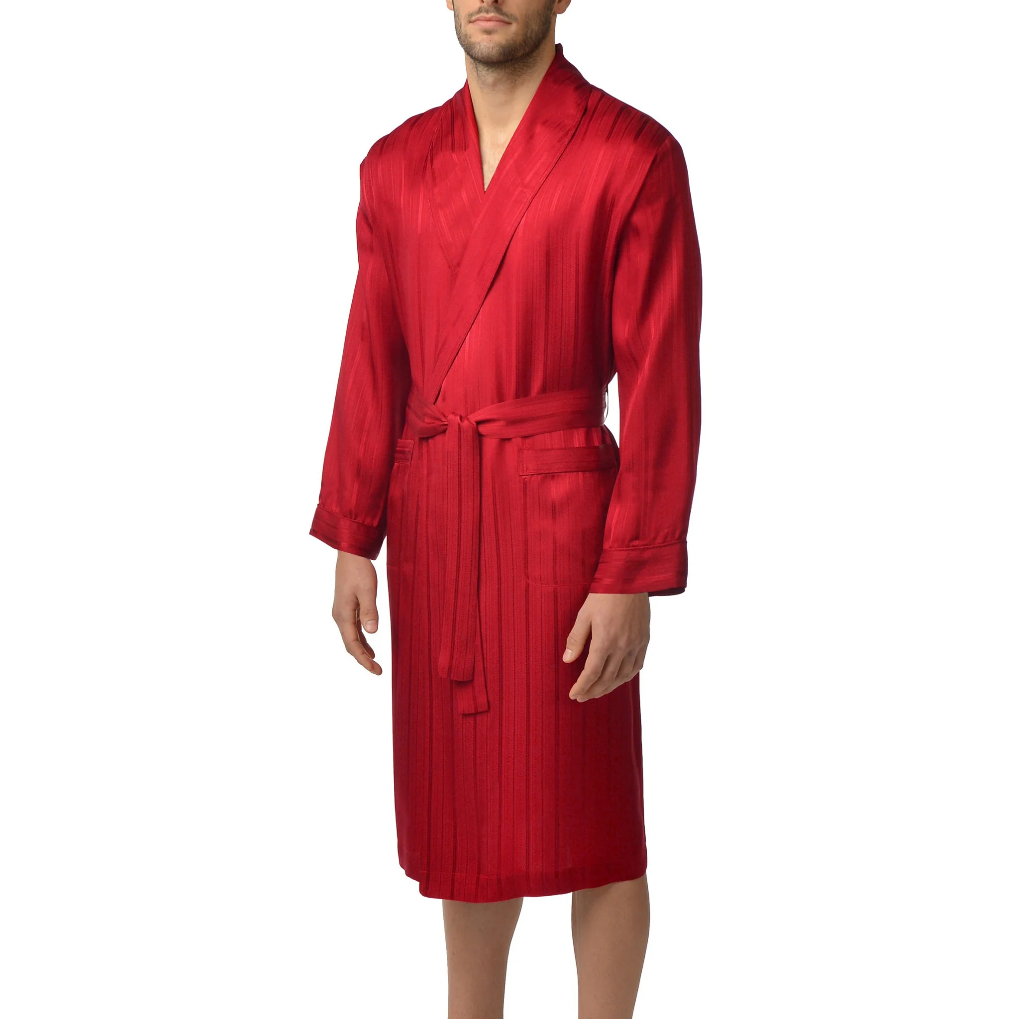 Herringbone Stripe Silk Shawl Robe - Image 3