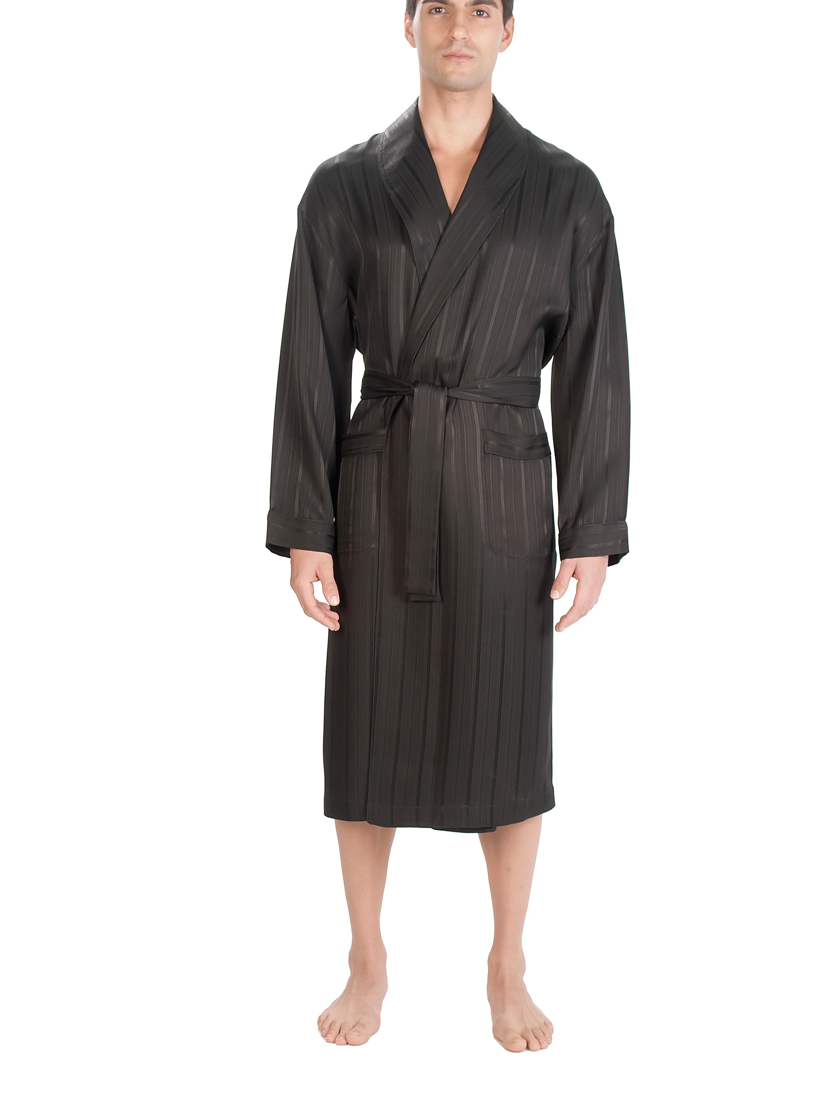 Herringbone Stripe Silk Shawl Robe - Image 5