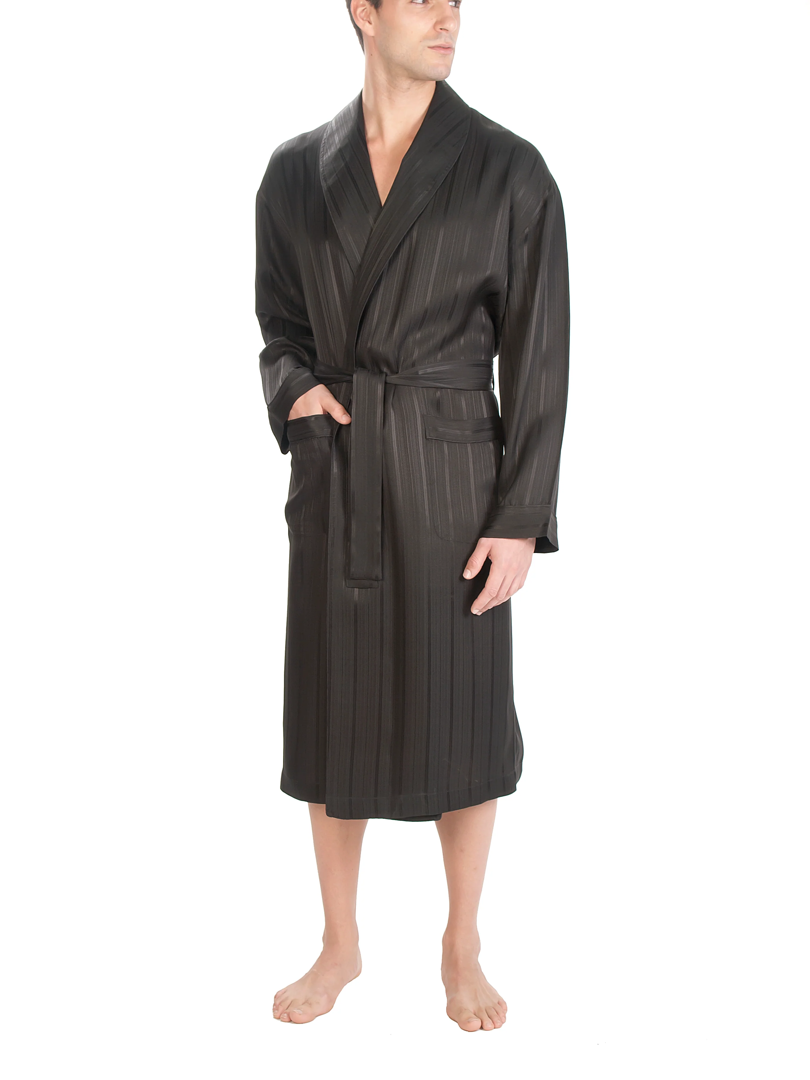Herringbone Stripe Silk Shawl Robe - Image 7