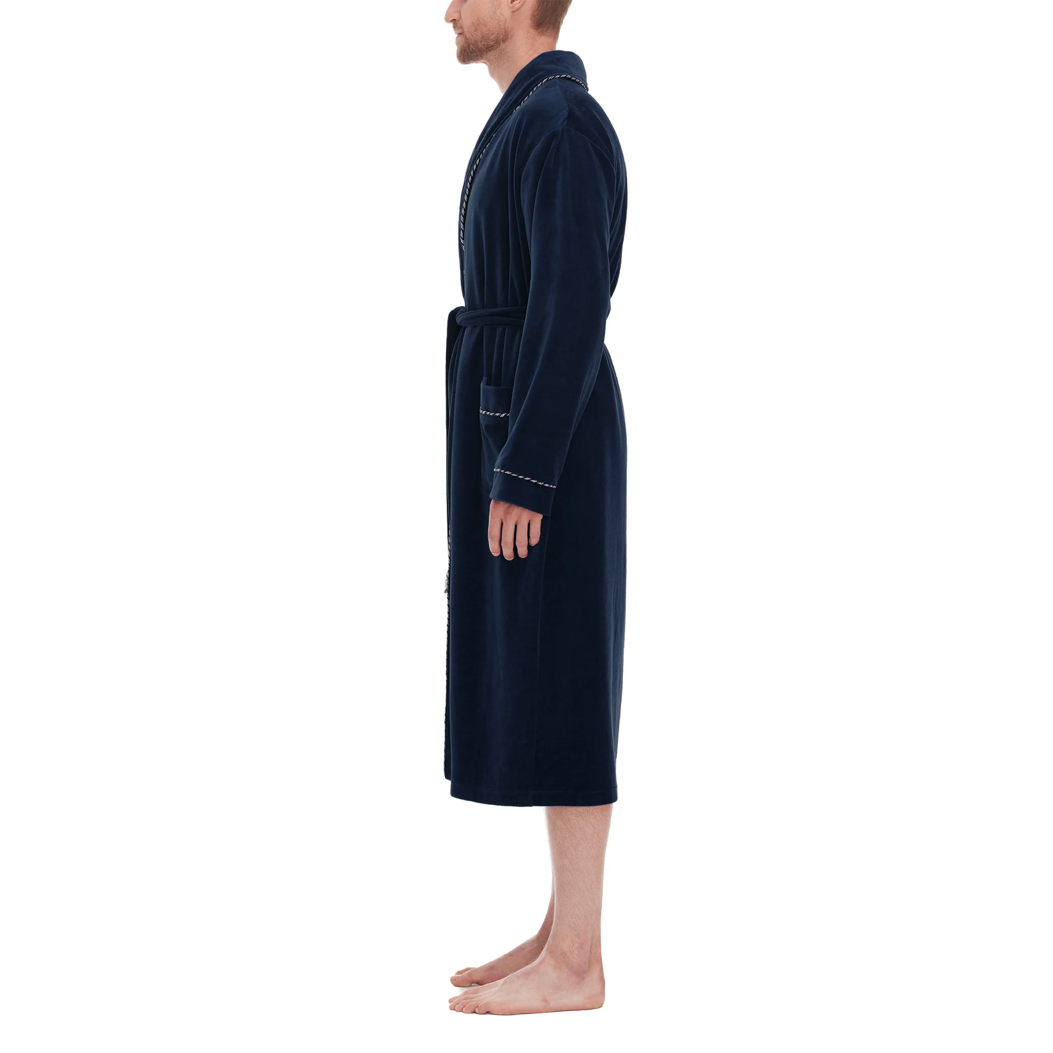 Refinery Velour Shawl Robe With Braid Trim - Image 3