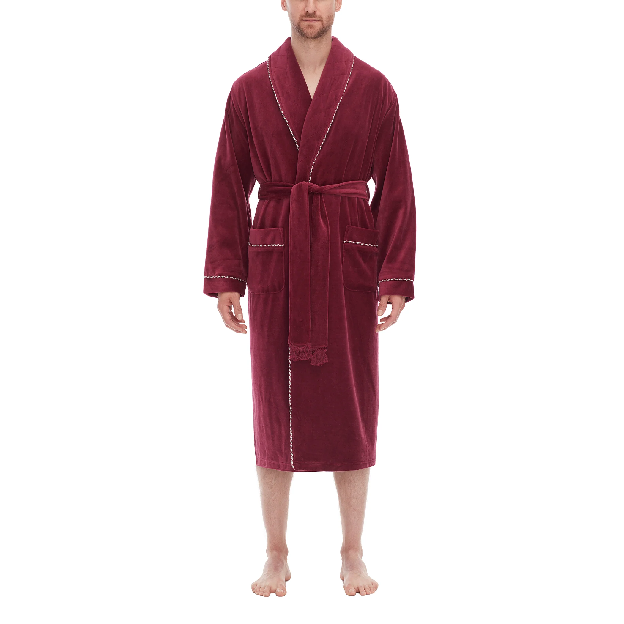 Refinery Velour Shawl Robe With Braid Trim - Image 4